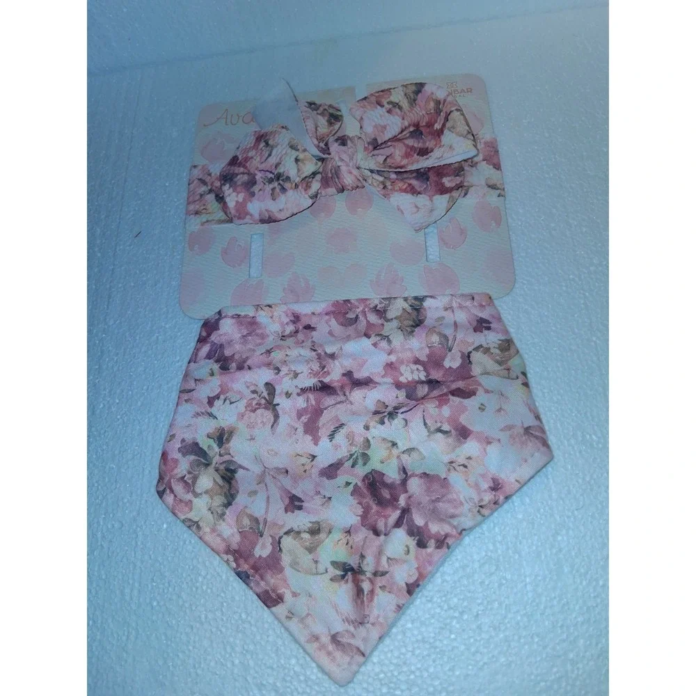 Ava Olivia Baby girls pink floral  bib & bow‎ set New Colorful
